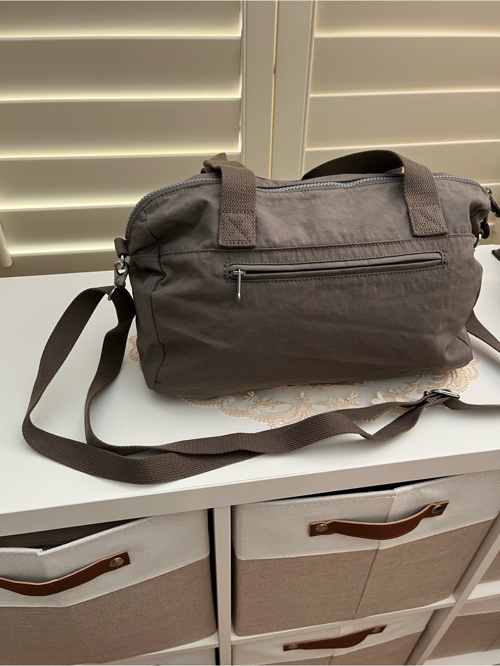 Kipling Cyrene Nylon Taupe Crossbody Satchel - Picture 3 of 12